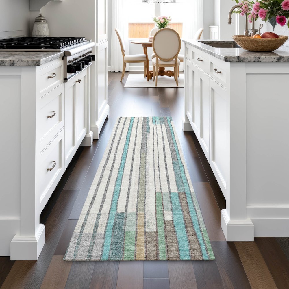 Machine Washable Indoor/Outdoor Chantille ACN2189 Teal 2'3" x 7'6" Runner Rug. Picture 5