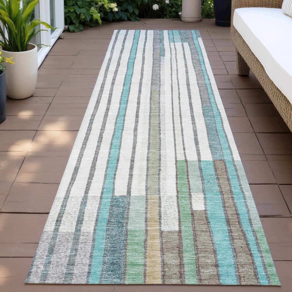 Machine Washable Indoor/Outdoor Chantille ACN2189 Teal 2'3" x 7'6" Runner Rug. Picture 6