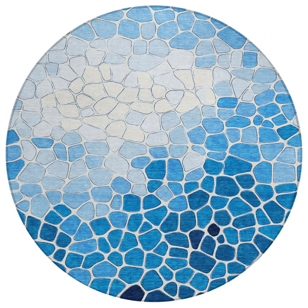 Machine Washable Indoor/Outdoor Chantille ACN2190 Blue 8' x 8' Round Rug. Picture 1