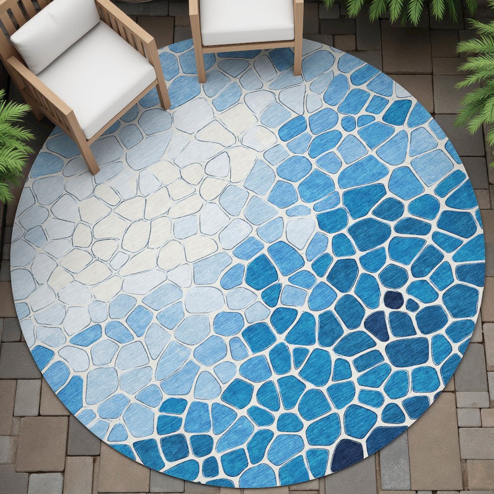 Machine Washable Indoor/Outdoor Chantille ACN2190 Blue 8' x 8' Round Rug. Picture 6