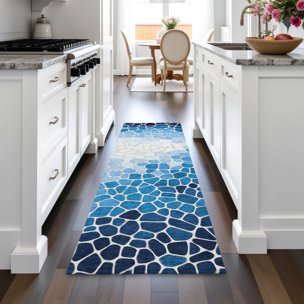 Machine Washable Indoor/Outdoor Chantille ACN2190 Blue 2'3" x 7'6" Runner Rug. Picture 5
