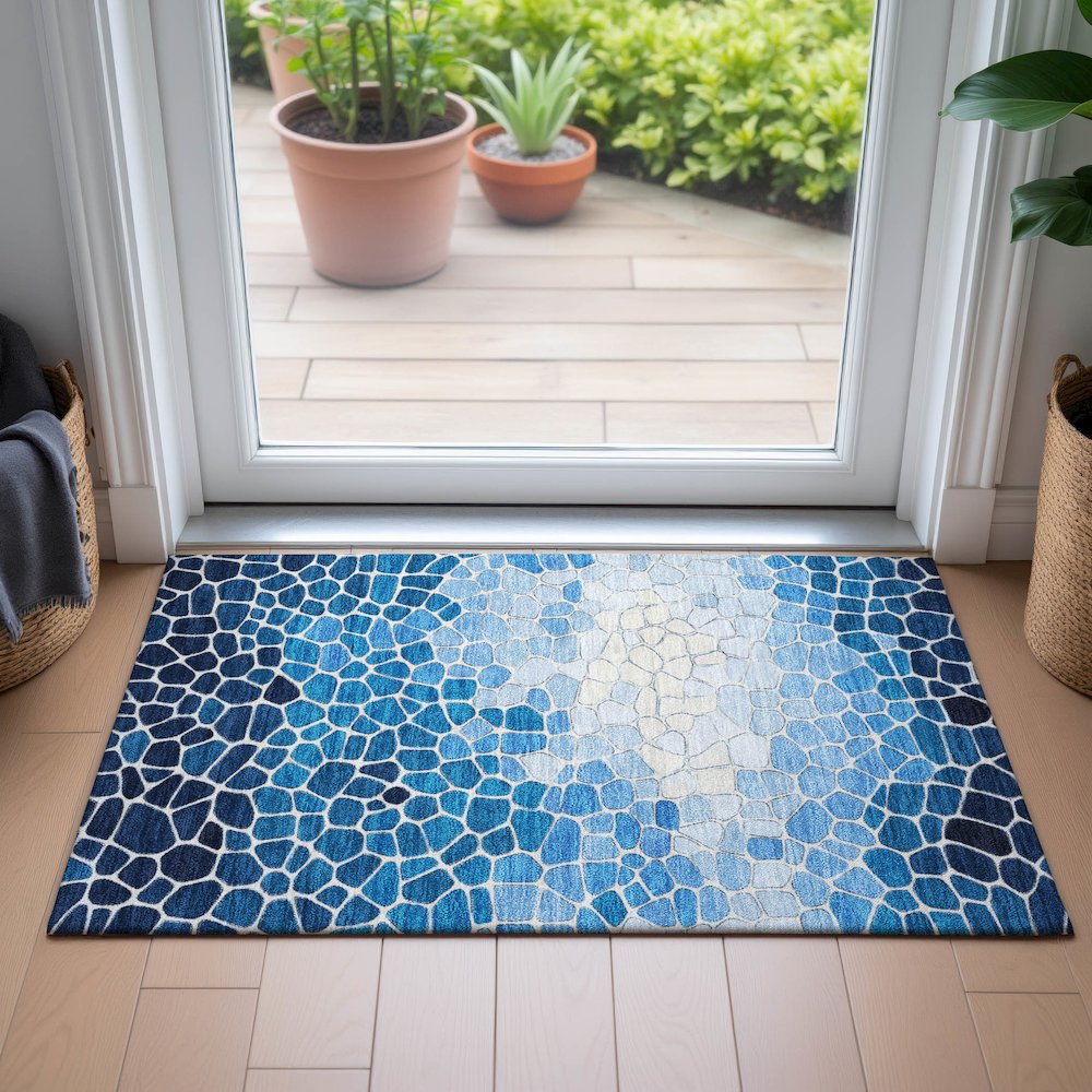 Machine Washable Indoor/Outdoor Chantille ACN2190 Blue 1'8" x 2'6" Rug. Picture 5
