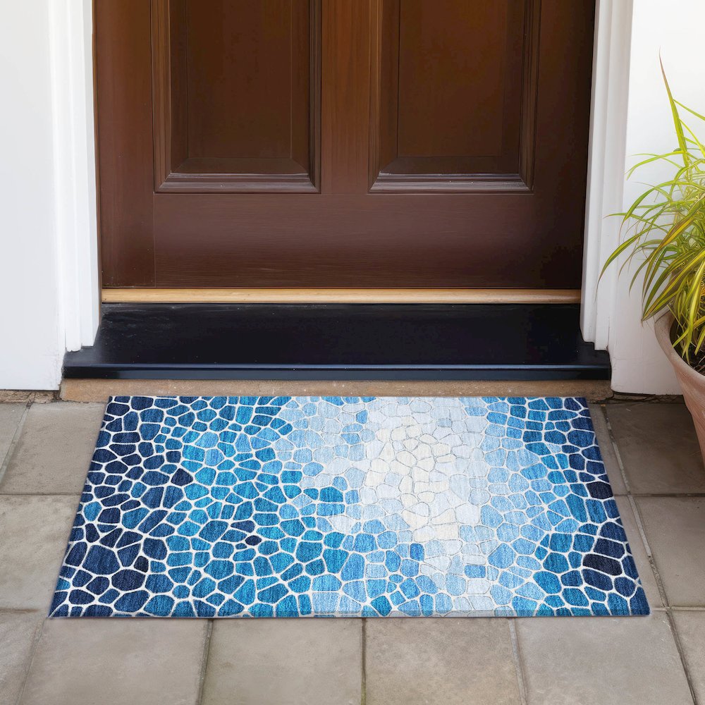 Machine Washable Indoor/Outdoor Chantille ACN2190 Blue 1'8" x 2'6" Rug. Picture 6