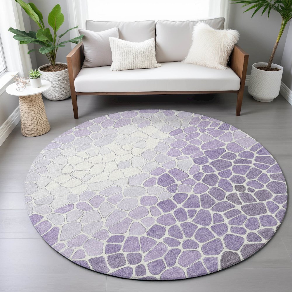 Machine Washable Indoor/Outdoor Chantille ACN2190 Purple 8' x 8' Round Rug. Picture 5