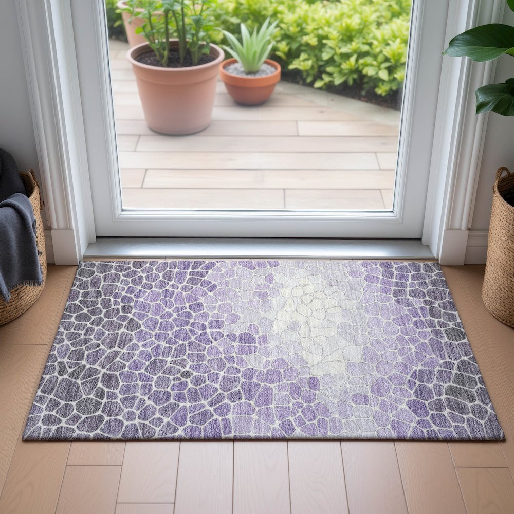 Machine Washable Indoor/Outdoor Chantille ACN2190 Purple 1'8" x 2'6" Rug. Picture 5