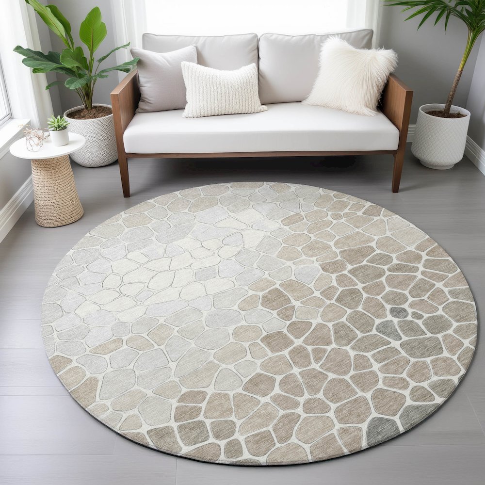 Machine Washable Indoor/Outdoor Chantille ACN2190 Taupe 8' x 8' Round Rug. Picture 5