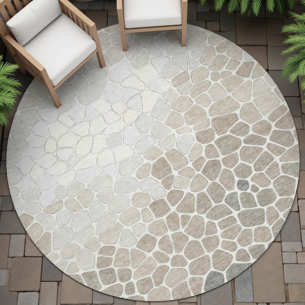 Machine Washable Indoor/Outdoor Chantille ACN2190 Taupe 8' x 8' Round Rug. Picture 6
