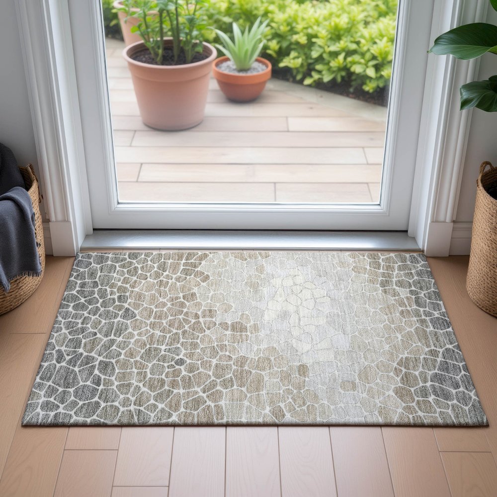 Machine Washable Indoor/Outdoor Chantille ACN2190 Taupe 1'8" x 2'6" Rug. Picture 5