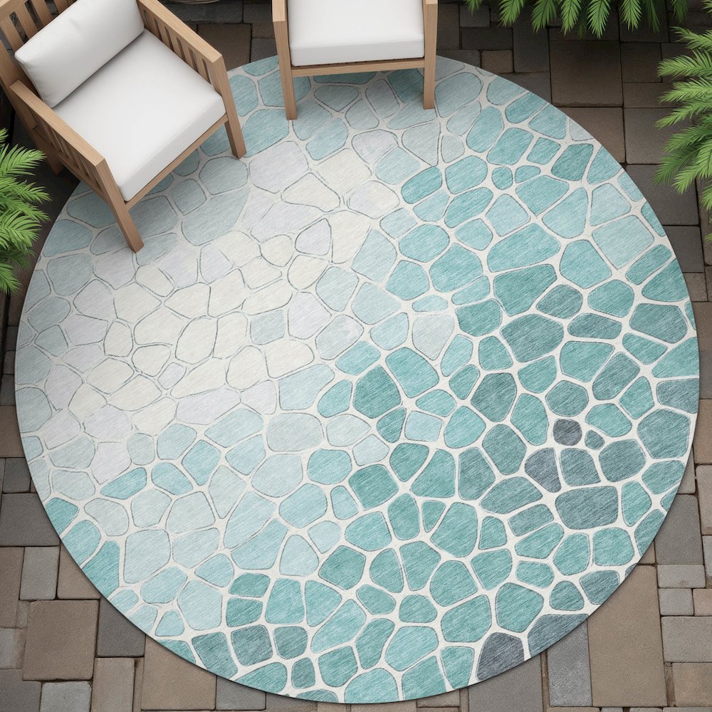 Machine Washable Indoor/Outdoor Chantille ACN2190 Teal 8' x 8' Round Rug. Picture 6