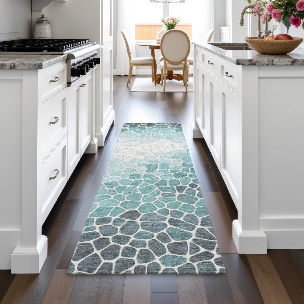 Machine Washable Indoor/Outdoor Chantille ACN2190 Teal 2'3" x 7'6" Runner Rug. Picture 5