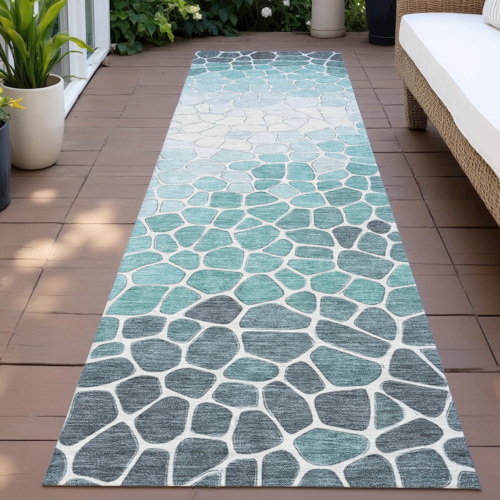 Machine Washable Indoor/Outdoor Chantille ACN2190 Teal 2'3" x 7'6" Runner Rug. Picture 6