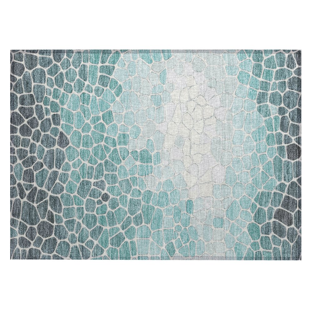 Machine Washable Indoor/Outdoor Chantille ACN2190 Teal 1'8" x 2'6" Rug. Picture 1