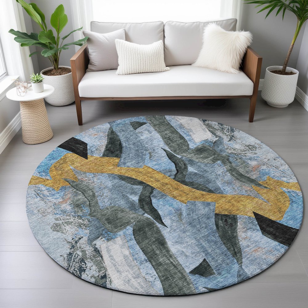 Machine Washable Indoor/Outdoor Chantille ACN2191 Denim 8' x 8' Round Rug. Picture 5