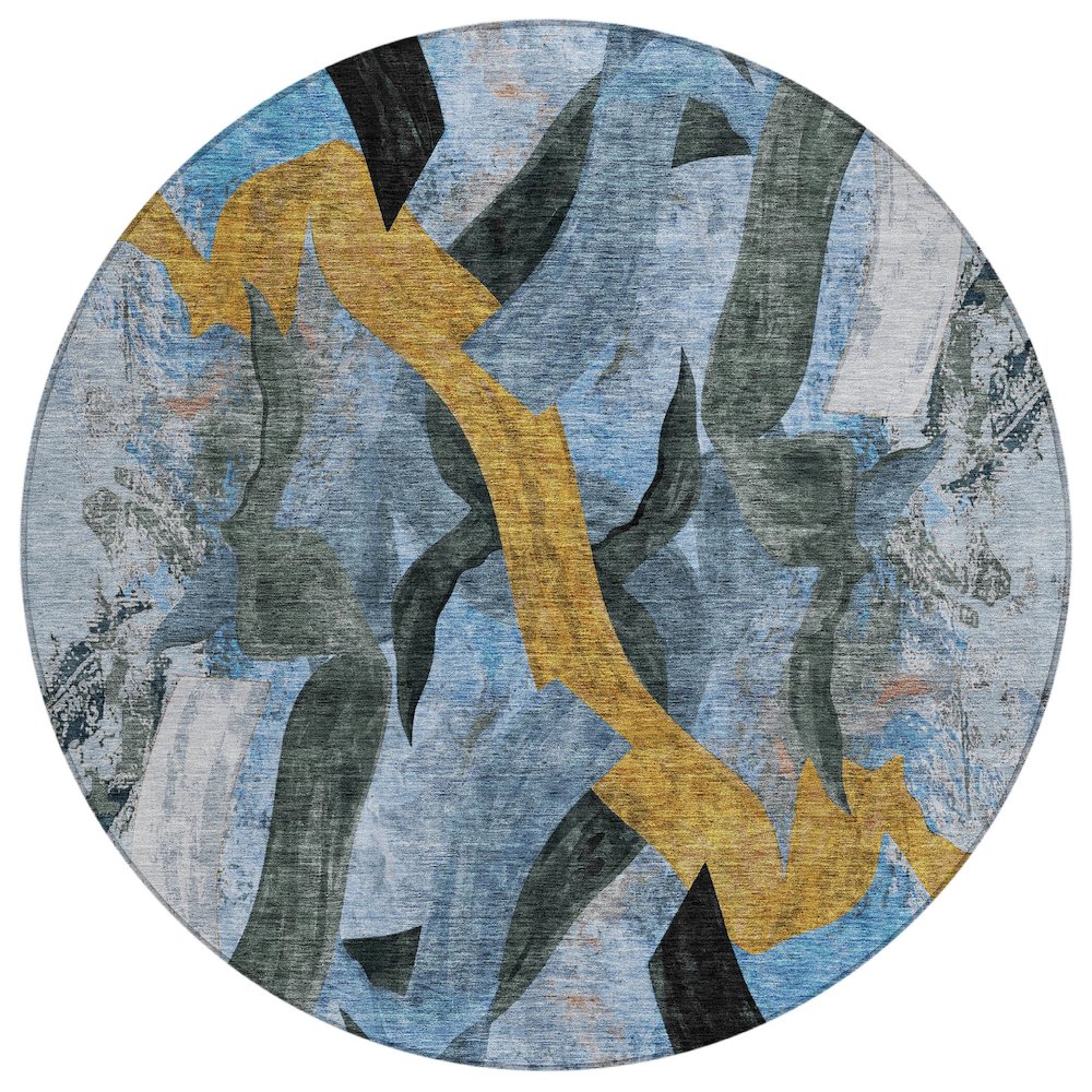 Machine Washable Indoor/Outdoor Chantille ACN2191 Denim 8' x 8' Round Rug. Picture 1