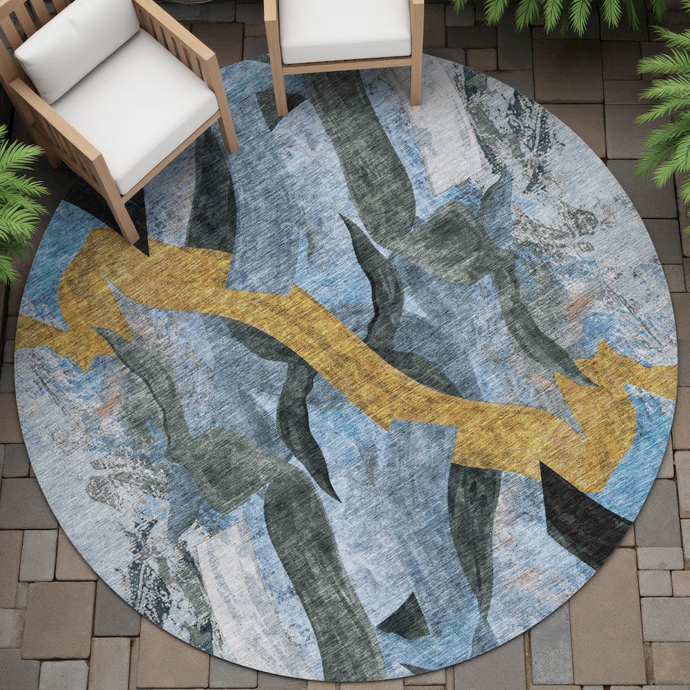 Machine Washable Indoor/Outdoor Chantille ACN2191 Denim 8' x 8' Round Rug. Picture 6