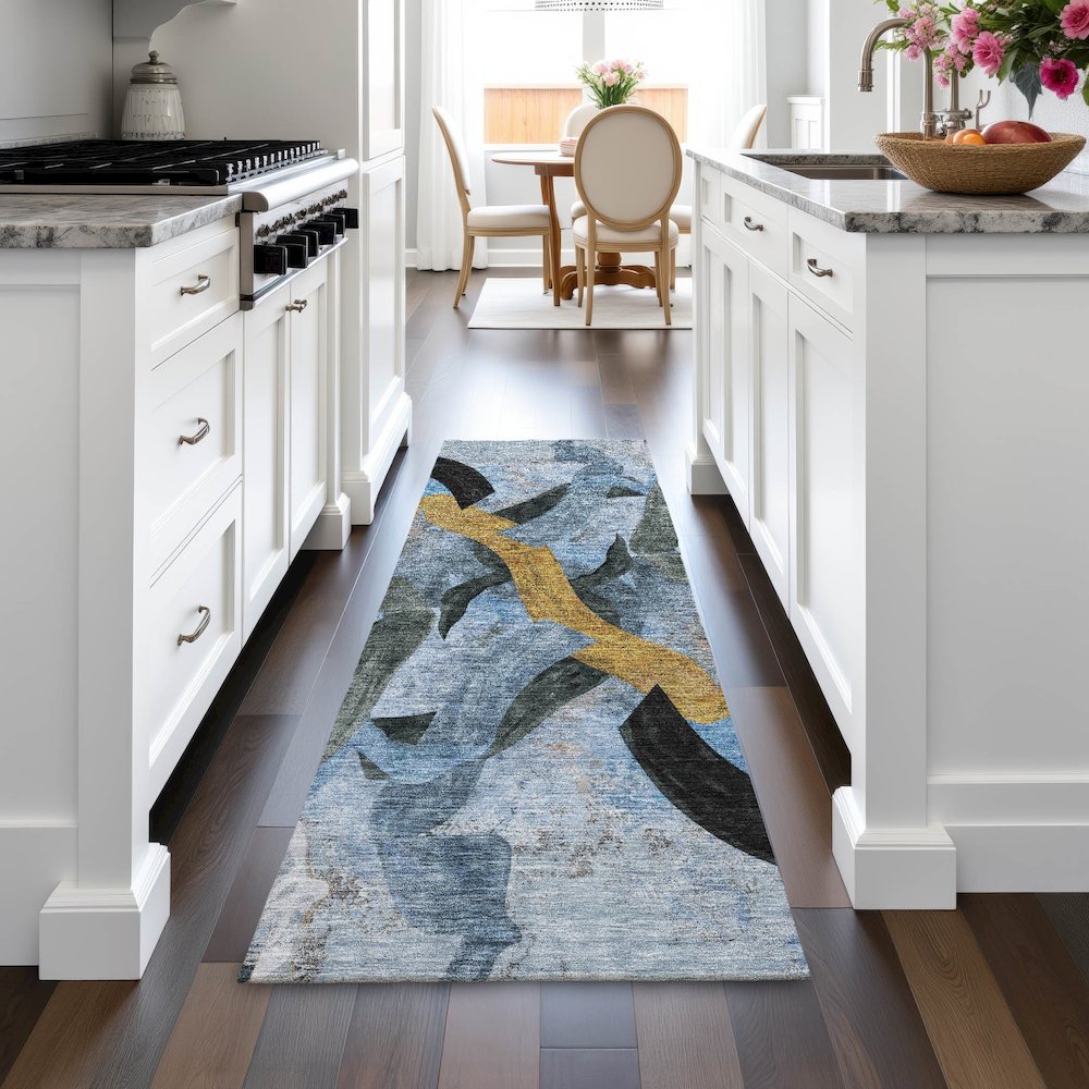 Machine Washable Indoor/Outdoor Chantille ACN2191 Denim 2'3" x 7'6" Runner Rug. Picture 5
