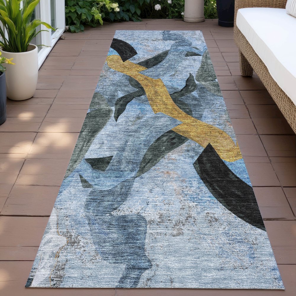 Machine Washable Indoor/Outdoor Chantille ACN2191 Denim 2'3" x 7'6" Runner Rug. Picture 6
