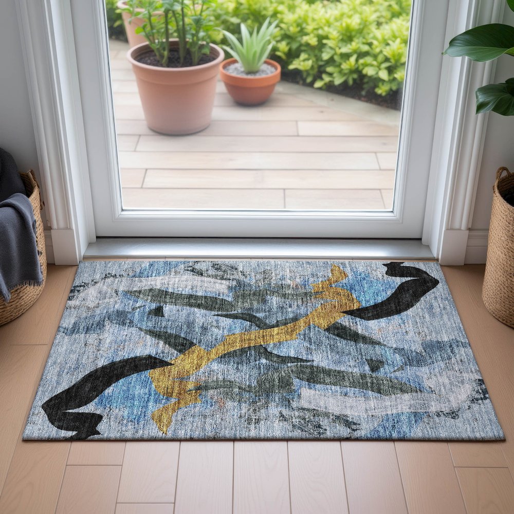 Machine Washable Indoor/Outdoor Chantille ACN2191 Denim 1'8" x 2'6" Rug. Picture 5