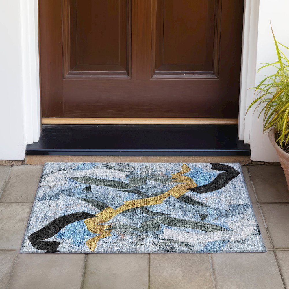 Machine Washable Indoor/Outdoor Chantille ACN2191 Denim 1'8" x 2'6" Rug. Picture 6