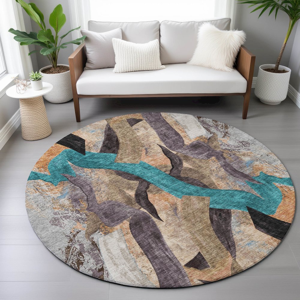 Machine Washable Indoor/Outdoor Chantille ACN2191 Gray 8' x 8' Round Rug. Picture 5