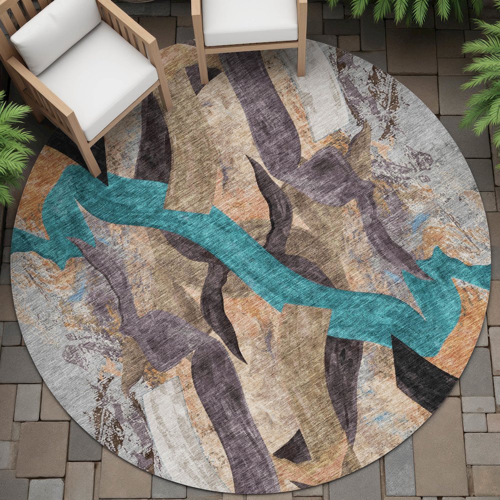 Machine Washable Indoor/Outdoor Chantille ACN2191 Gray 8' x 8' Round Rug. Picture 6