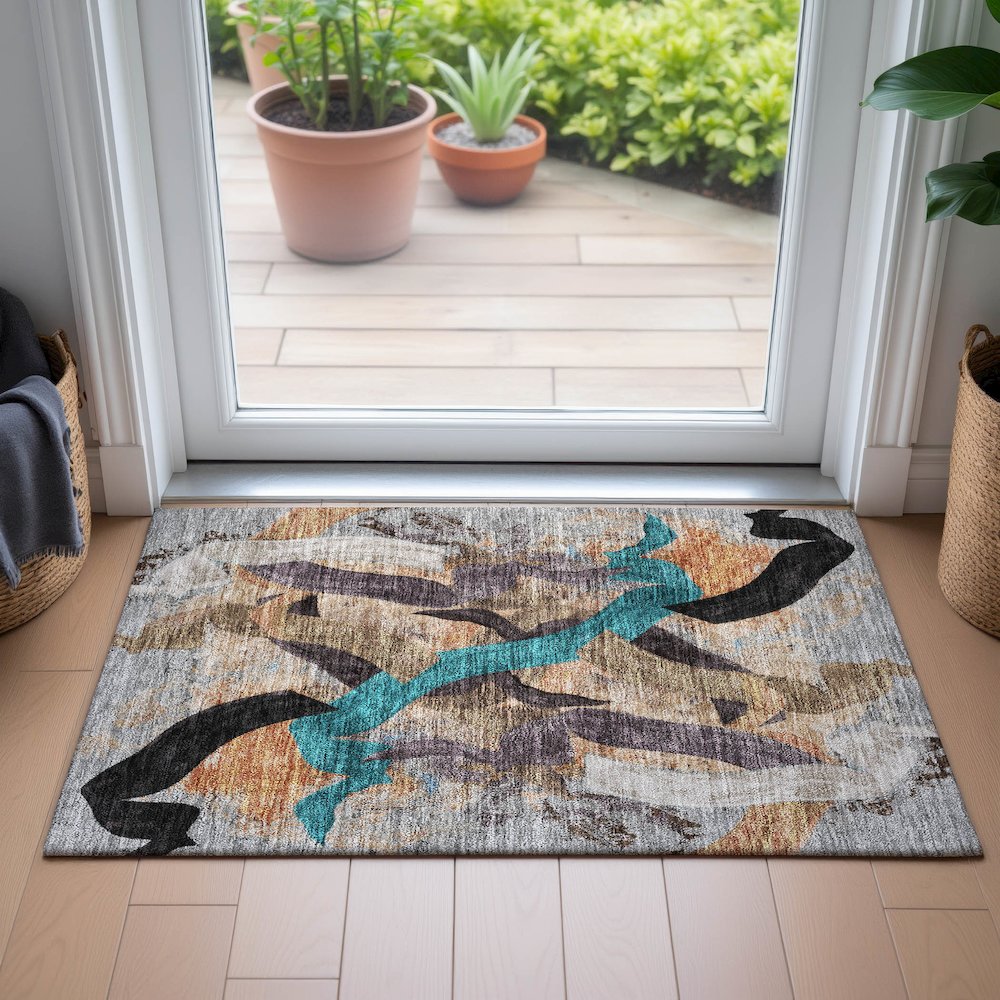 Machine Washable Indoor/Outdoor Chantille ACN2191 Gray 1'8" x 2'6" Rug. Picture 5