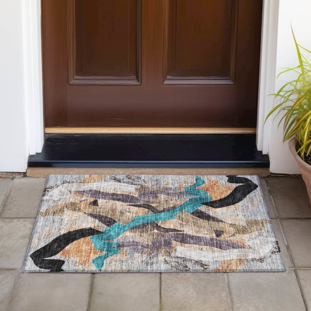 Machine Washable Indoor/Outdoor Chantille ACN2191 Gray 1'8" x 2'6" Rug. Picture 6