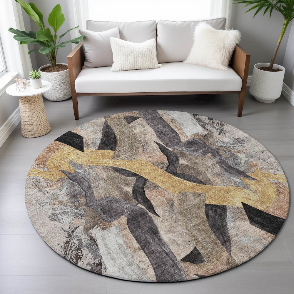 Machine Washable Indoor/Outdoor Chantille ACN2191 Taupe 8' x 8' Round Rug. Picture 5