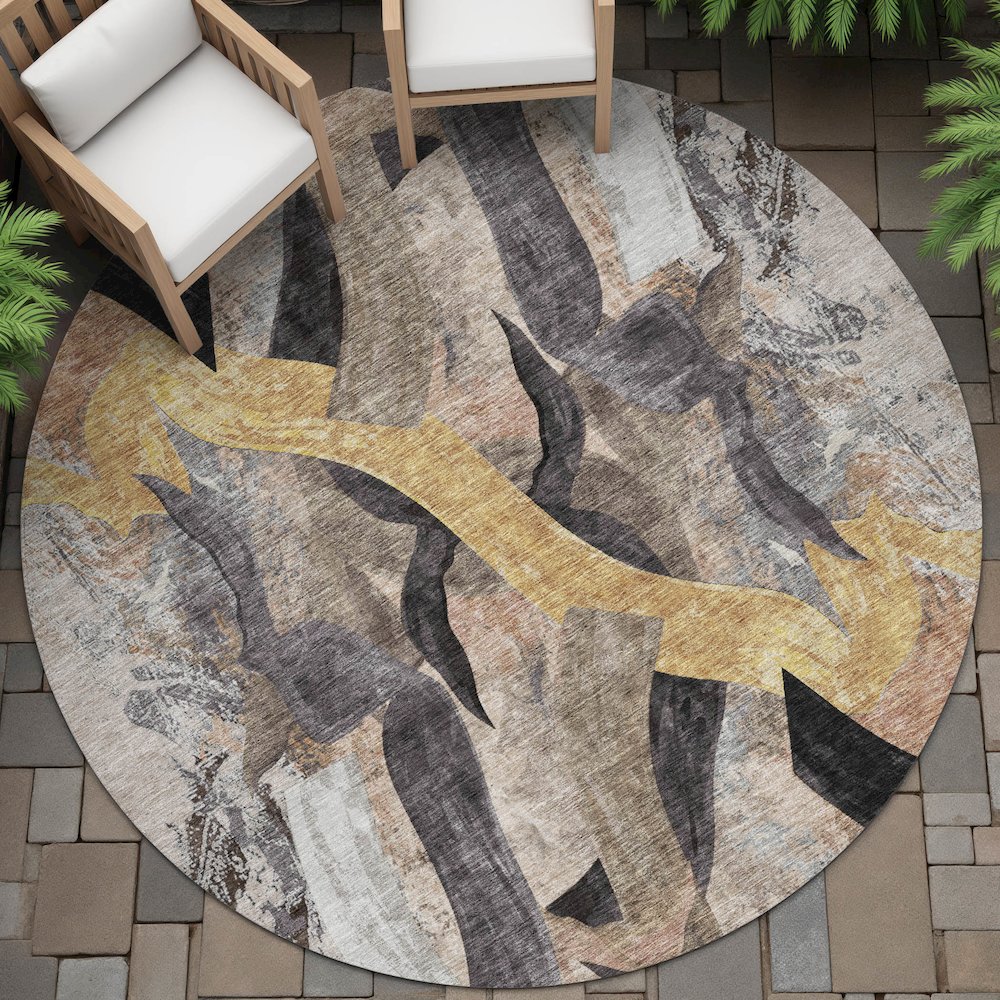Machine Washable Indoor/Outdoor Chantille ACN2191 Taupe 8' x 8' Round Rug. Picture 6