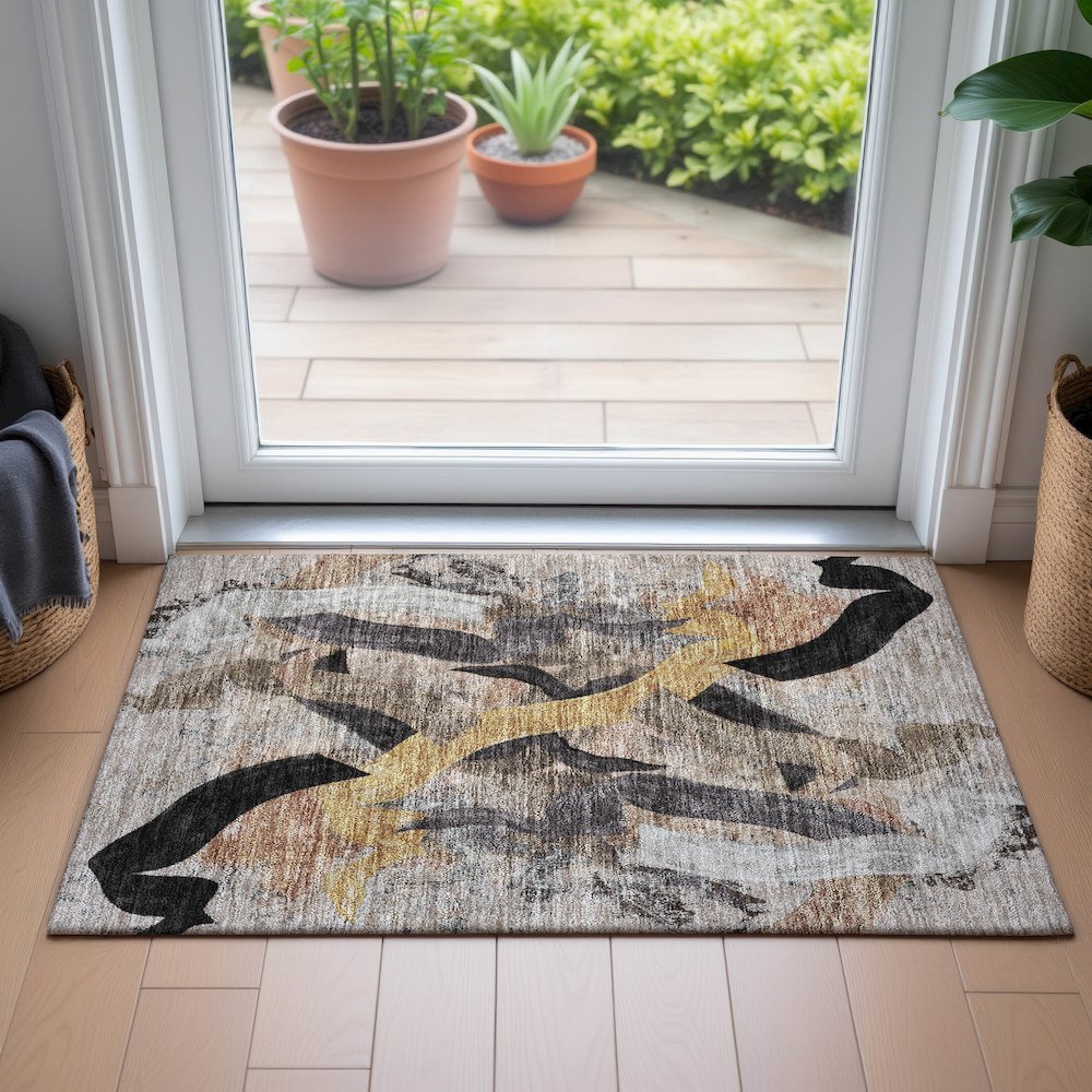Machine Washable Indoor/Outdoor Chantille ACN2191 Taupe 1'8" x 2'6" Rug. Picture 5
