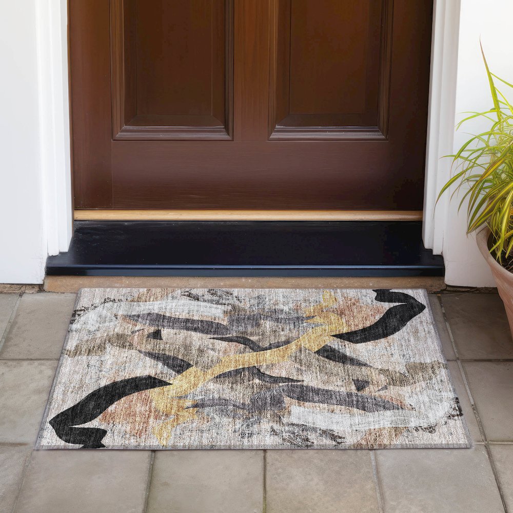 Machine Washable Indoor/Outdoor Chantille ACN2191 Taupe 1'8" x 2'6" Rug. Picture 6
