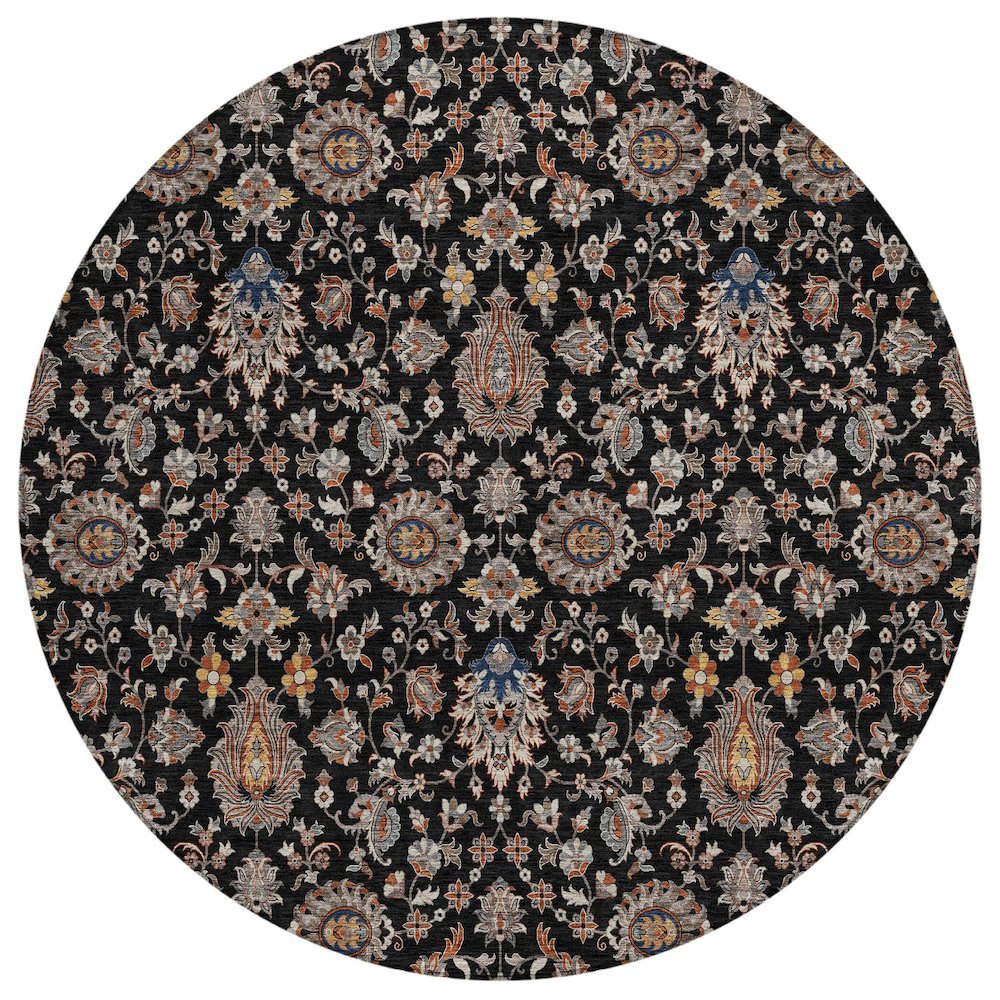 Machine Washable Indoor/Outdoor Chantille ACN2192 Black 8' x 8' Round Rug. Picture 1