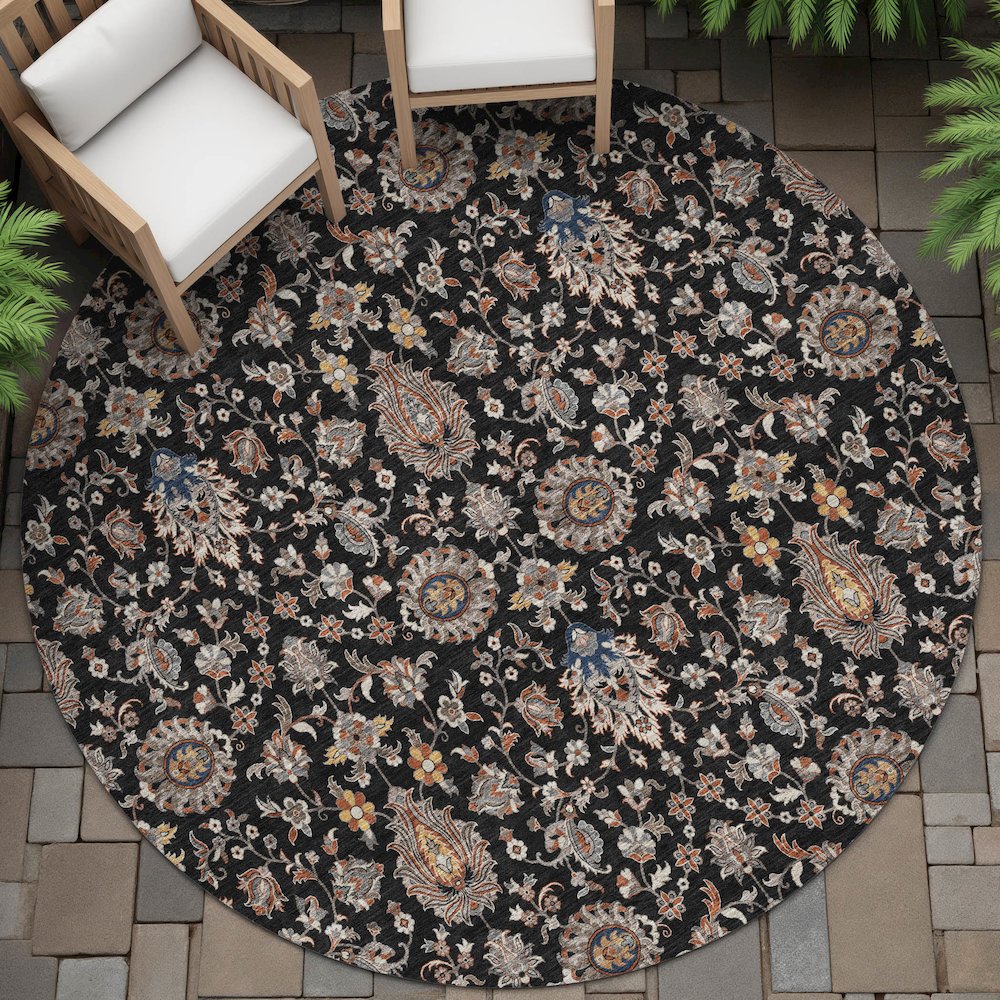 Machine Washable Indoor/Outdoor Chantille ACN2192 Black 8' x 8' Round Rug. Picture 6