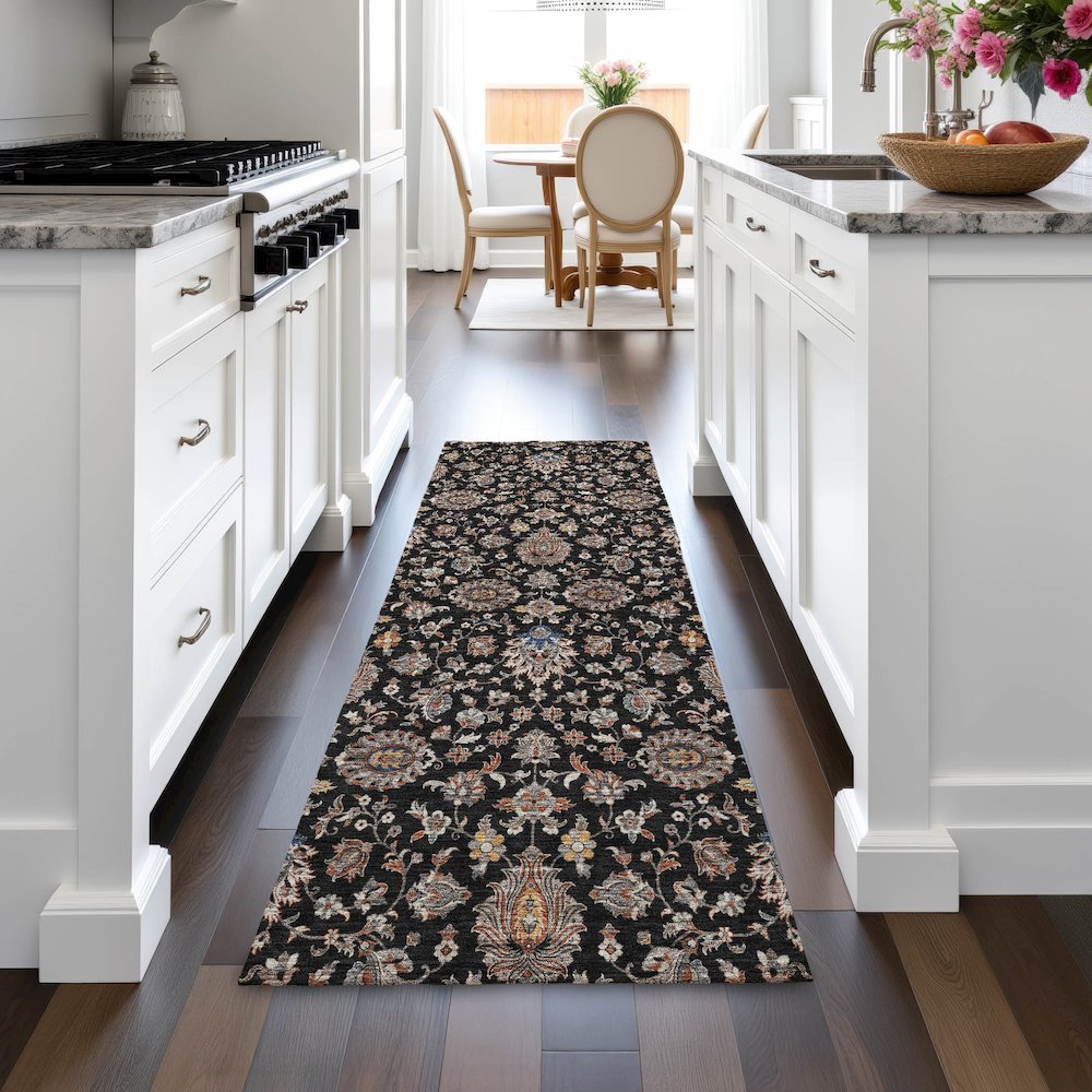 Machine Washable Indoor/Outdoor Chantille ACN2192 Black 2'3" x 7'6" Runner Rug. Picture 5