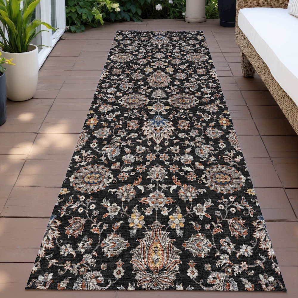 Machine Washable Indoor/Outdoor Chantille ACN2192 Black 2'3" x 7'6" Runner Rug. Picture 6