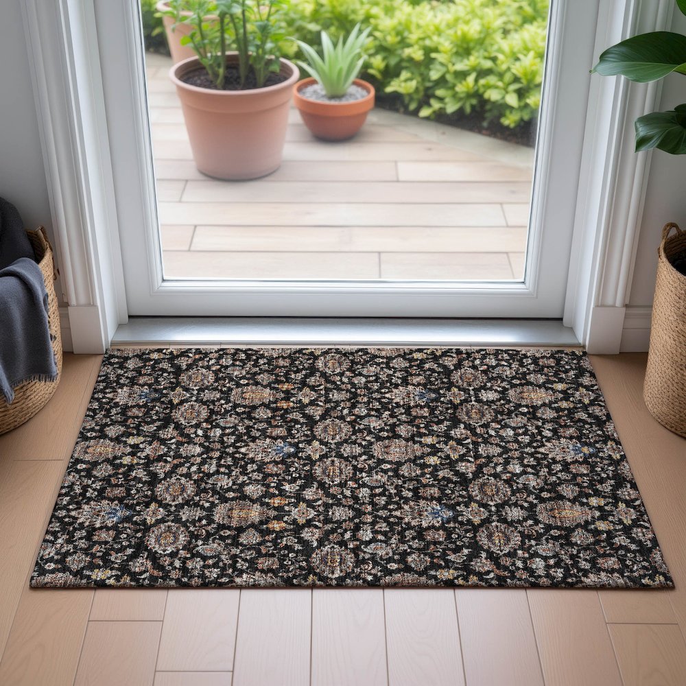 Machine Washable Indoor/Outdoor Chantille ACN2192 Black 1'8" x 2'6" Rug. Picture 5