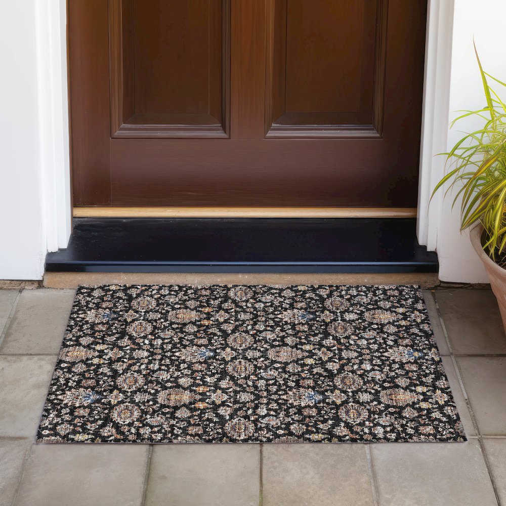Machine Washable Indoor/Outdoor Chantille ACN2192 Black 1'8" x 2'6" Rug. Picture 6