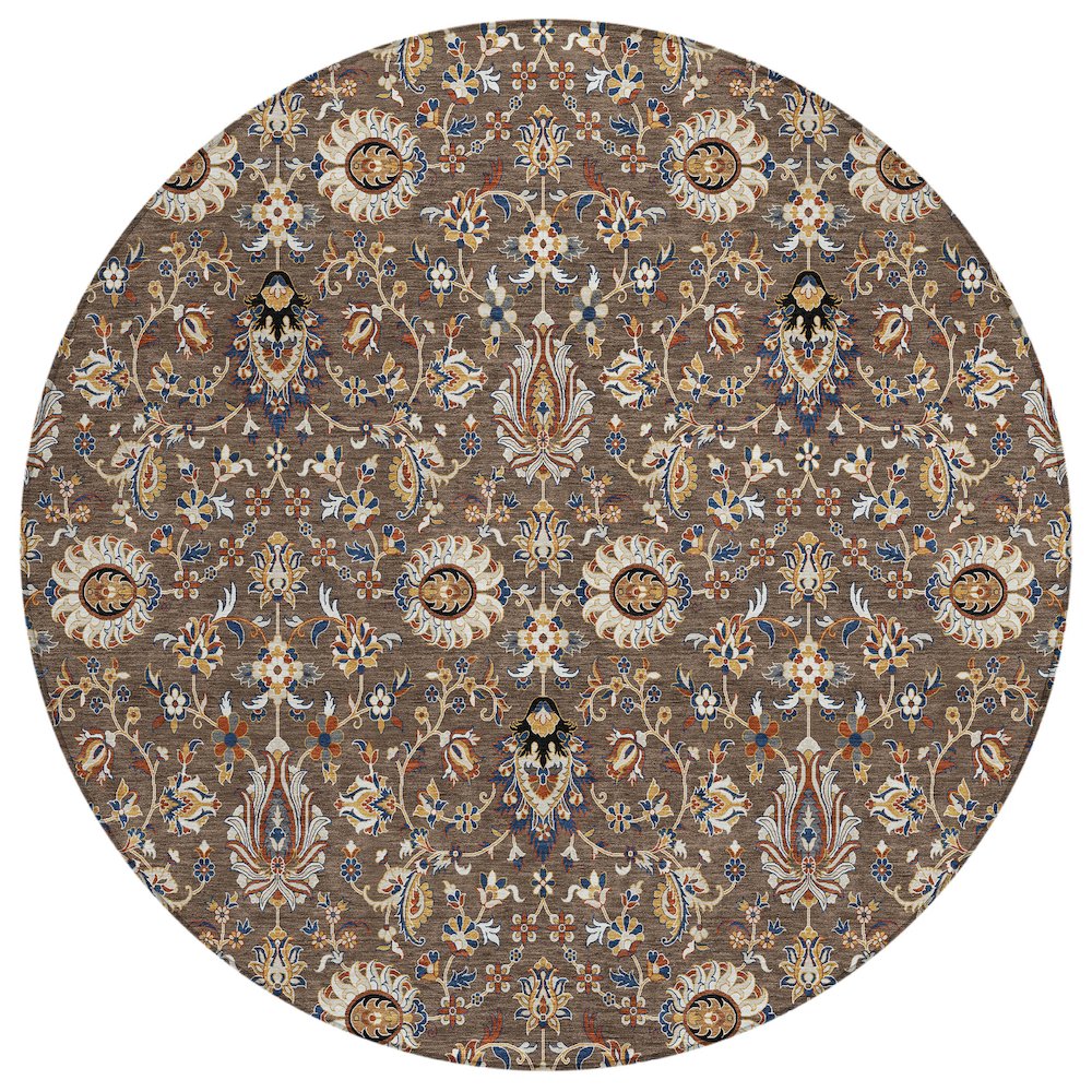 Machine Washable Indoor/Outdoor Chantille ACN2192 Chocolate 8' x 8' Round Rug. Picture 1