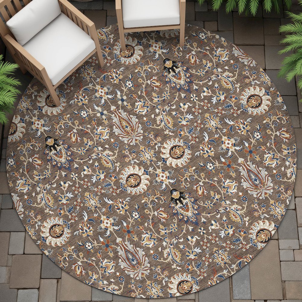 Machine Washable Indoor/Outdoor Chantille ACN2192 Chocolate 8' x 8' Round Rug. Picture 6