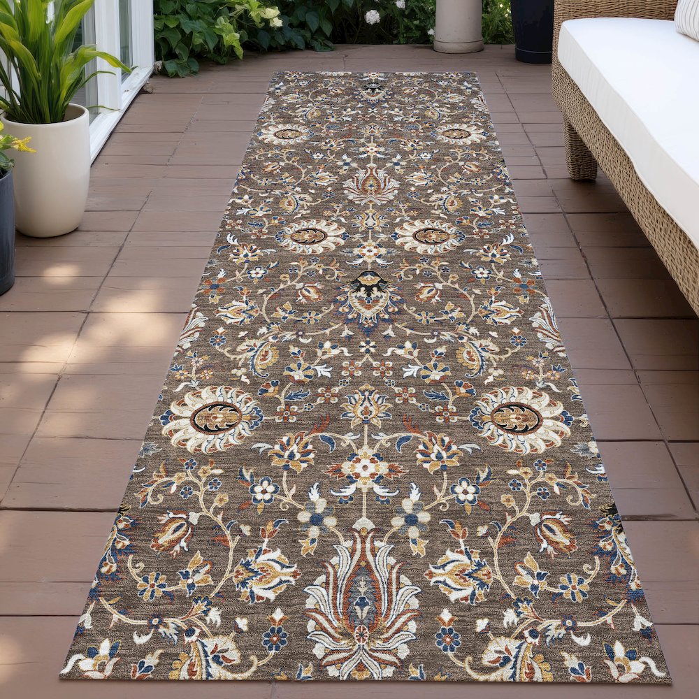 Machine Washable Indoor/Outdoor Chantille ACN2192 Chocolate 2'3"x7'6" Runner Rug. Picture 6