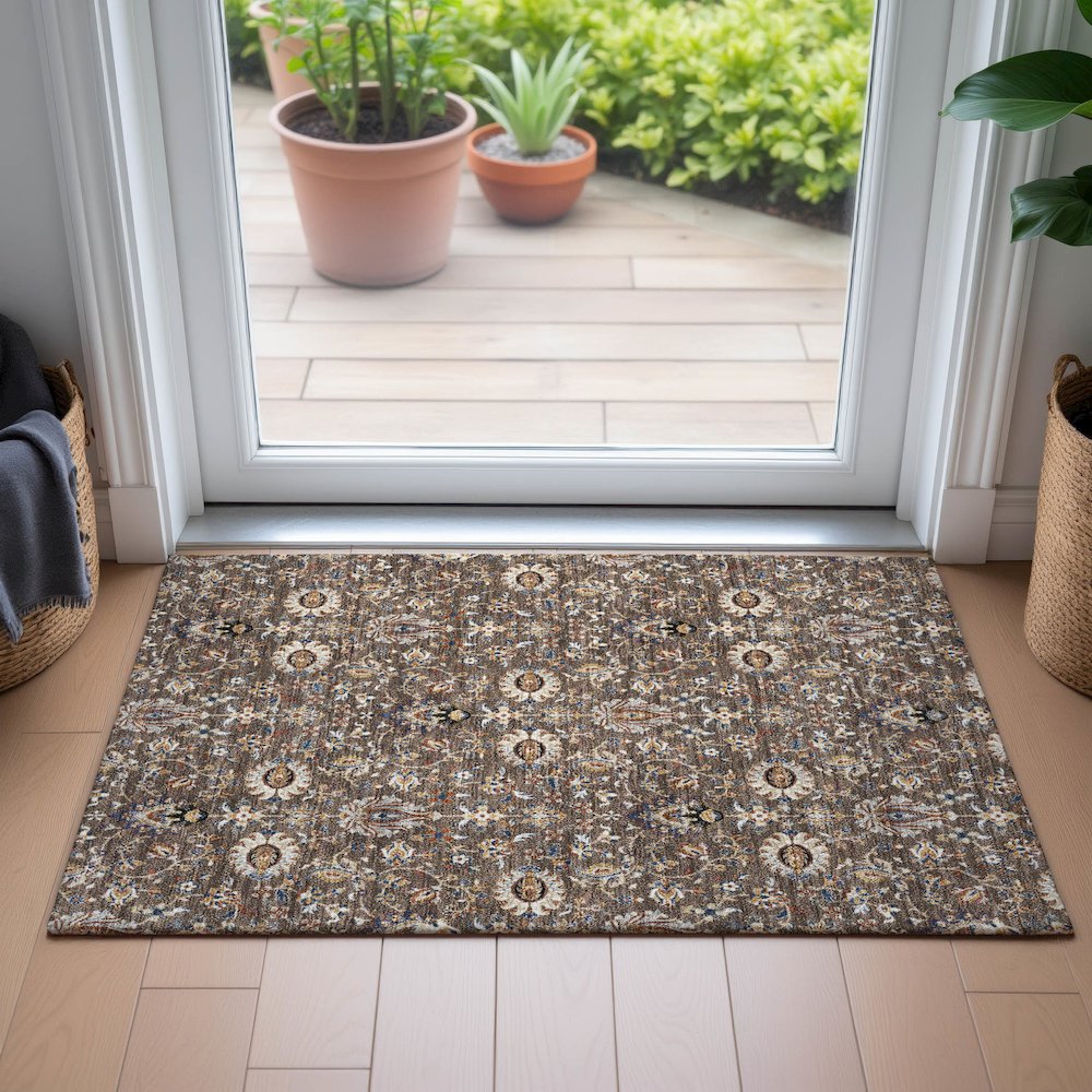 Machine Washable Indoor/Outdoor Chantille ACN2192 Chocolate 1'8" x 2'6" Rug. Picture 5
