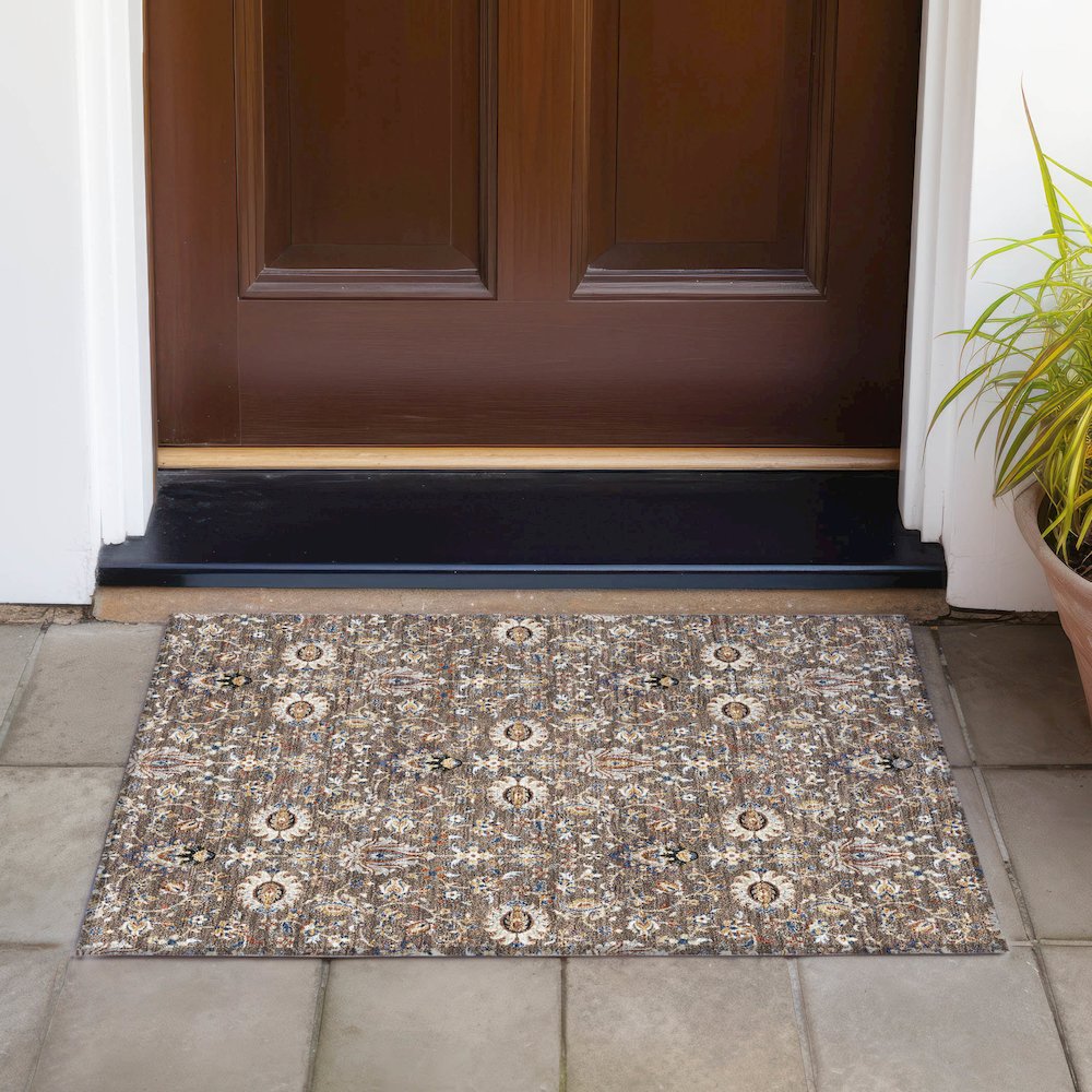 Machine Washable Indoor/Outdoor Chantille ACN2192 Chocolate 1'8" x 2'6" Rug. Picture 6