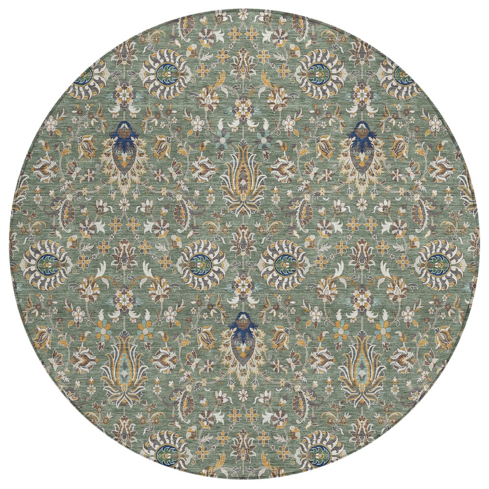 Machine Washable Indoor/Outdoor Chantille ACN2192 Green 8' x 8' Round Rug. Picture 1