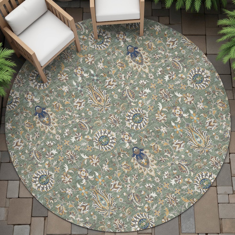 Machine Washable Indoor/Outdoor Chantille ACN2192 Green 8' x 8' Round Rug. Picture 6