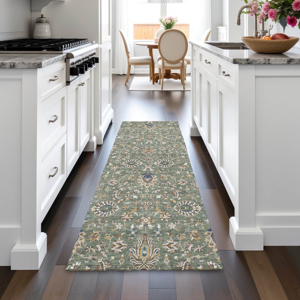 Machine Washable Indoor/Outdoor Chantille ACN2192 Green 2'3" x 7'6" Runner Rug. Picture 5