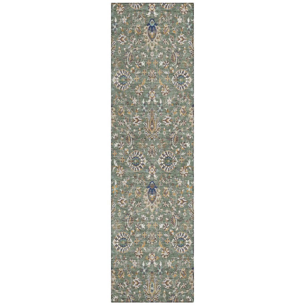 Machine Washable Indoor/Outdoor Chantille ACN2192 Green 2'3" x 7'6" Runner Rug. Picture 1