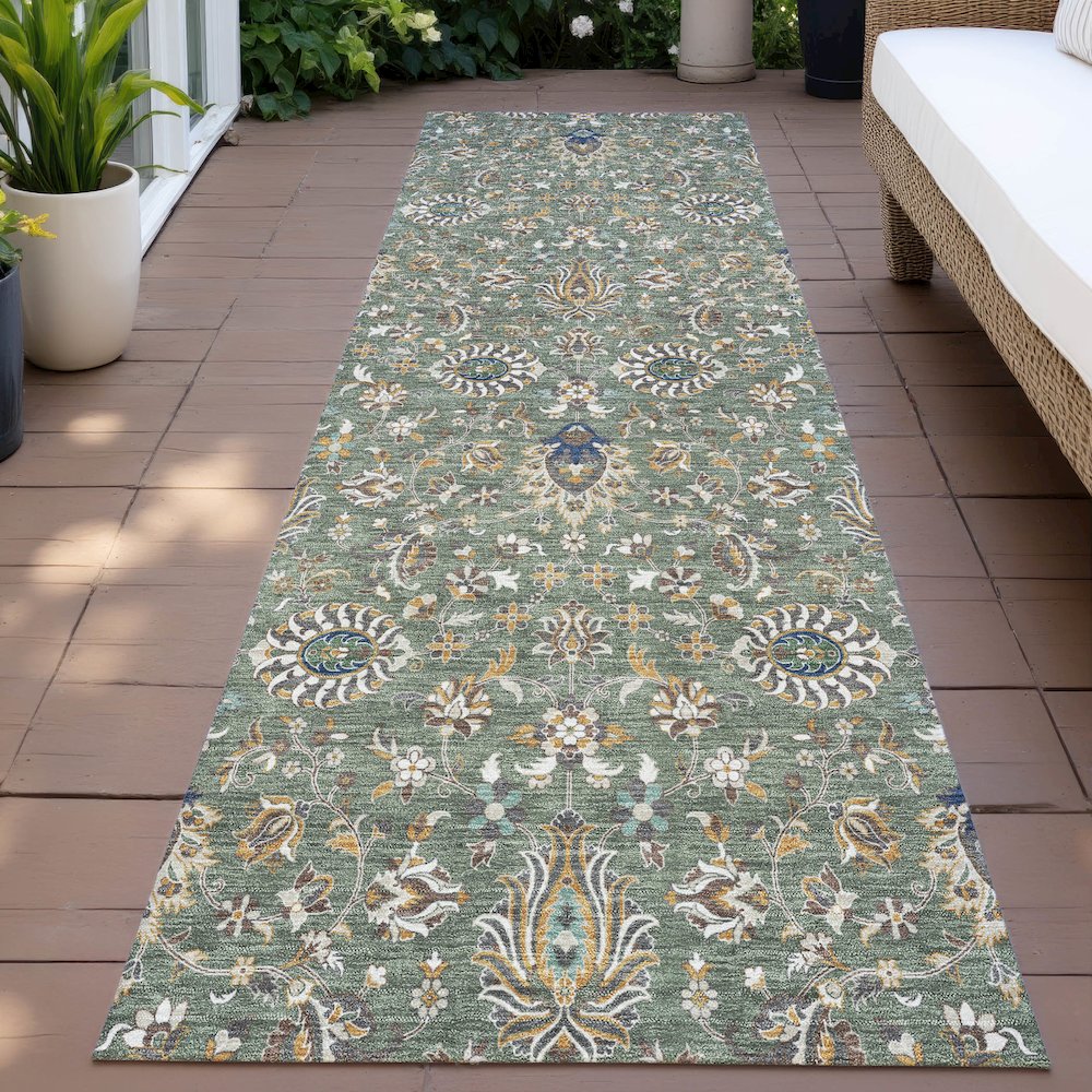 Machine Washable Indoor/Outdoor Chantille ACN2192 Green 2'3" x 7'6" Runner Rug. Picture 6