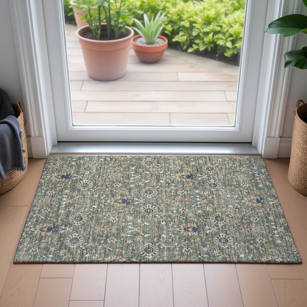 Machine Washable Indoor/Outdoor Chantille ACN2192 Green 1'8" x 2'6" Rug. Picture 5