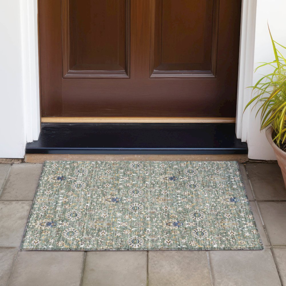 Machine Washable Indoor/Outdoor Chantille ACN2192 Green 1'8" x 2'6" Rug. Picture 6