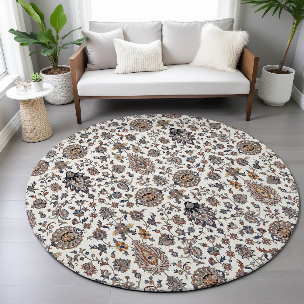 Machine Washable Indoor/Outdoor Chantille ACN2192 Ivory 8' x 8' Round Rug. Picture 5